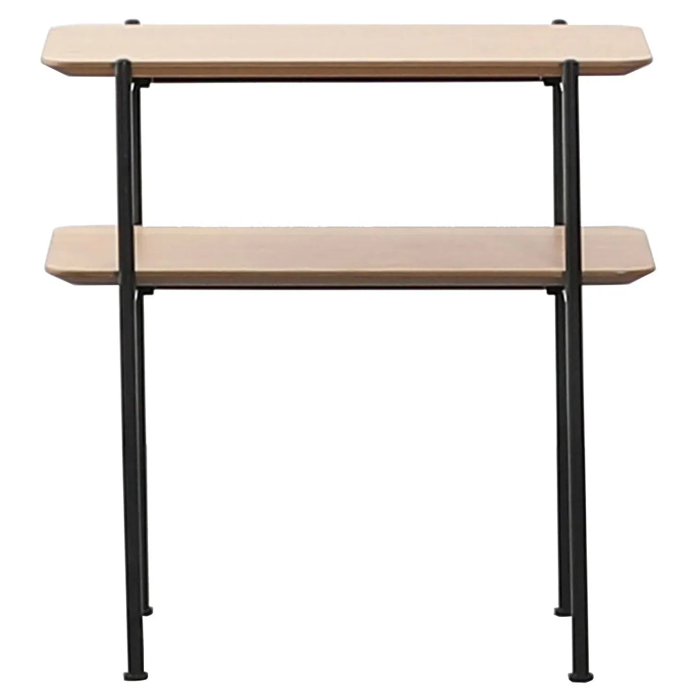 Industrial wood side table carlos in white background.