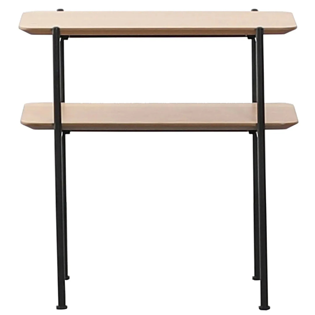 Industrial wood side table carlos in white background.