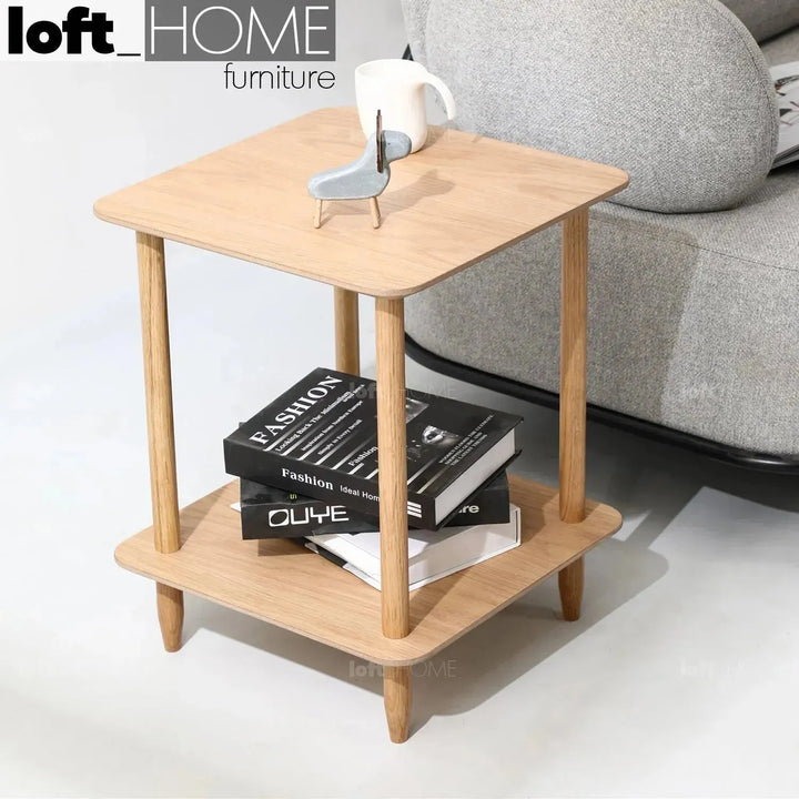 Scandinavian wood side table luh material variants.