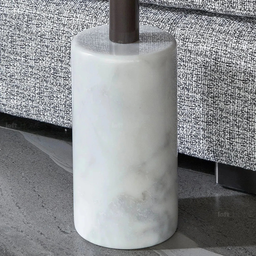 Japandi wood side table lumen in panoramic view.