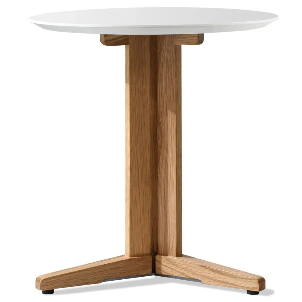 Modern wood side table nick in white background.