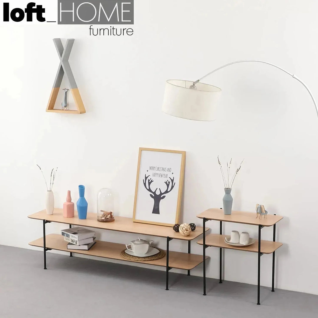 Industrial wood tv console carlos material variants.