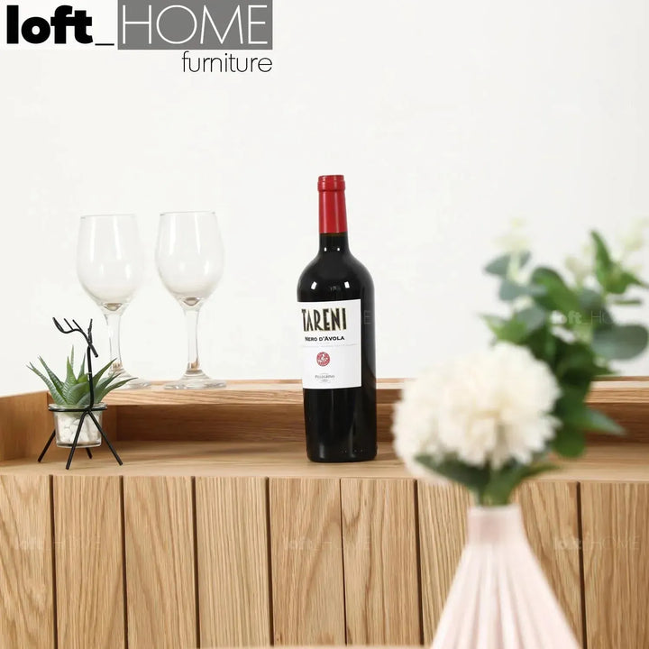 Modern wood tv console lumi in close up details.