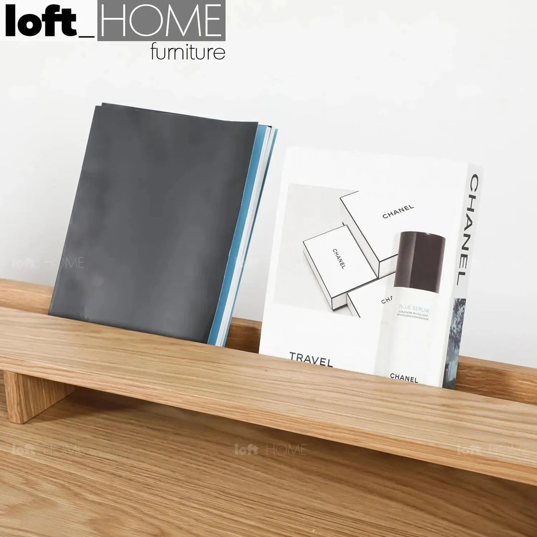 Modern wood tv console lumi in panoramic view.