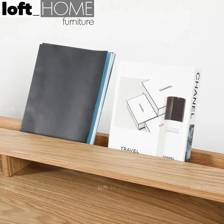 Modern wood tv console lumi in panoramic view.