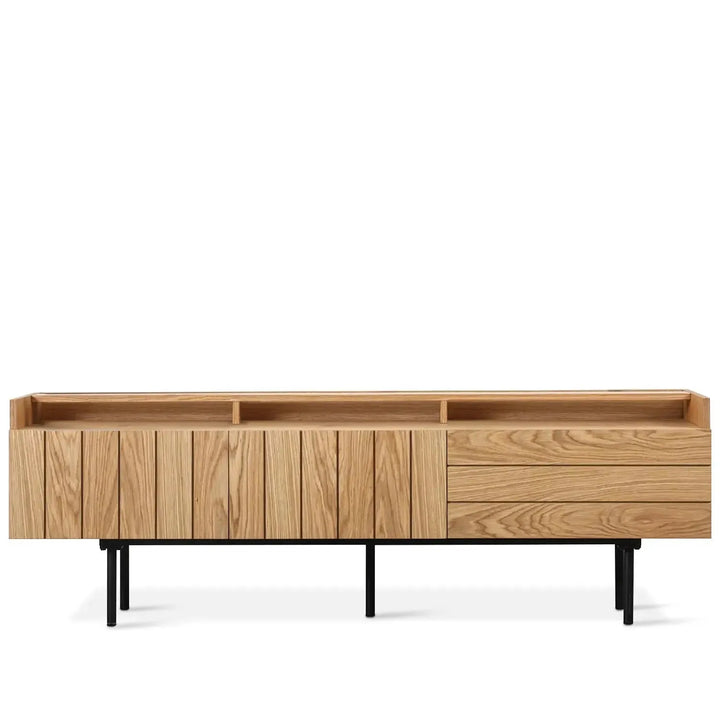 Modern wood tv console lumi in white background.