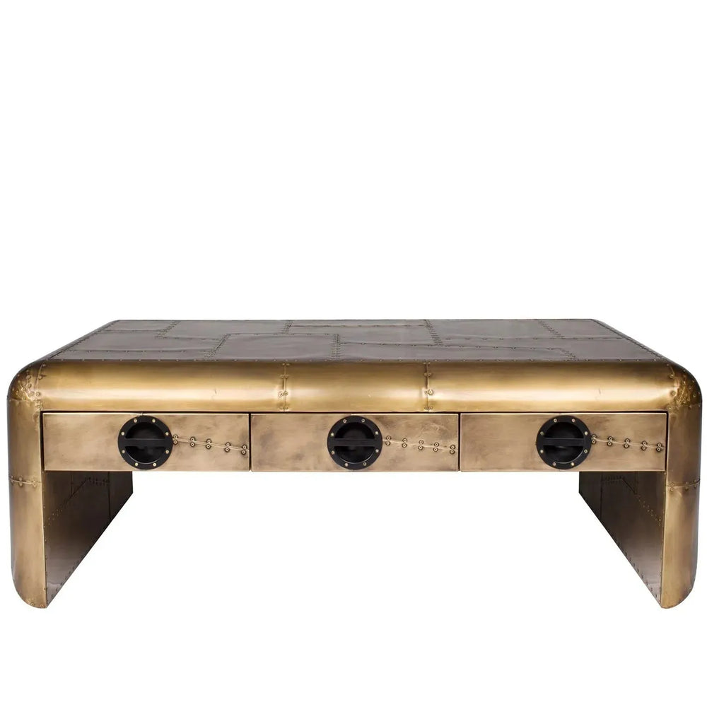 Industrial aluminium coffee table aircraft in white background.