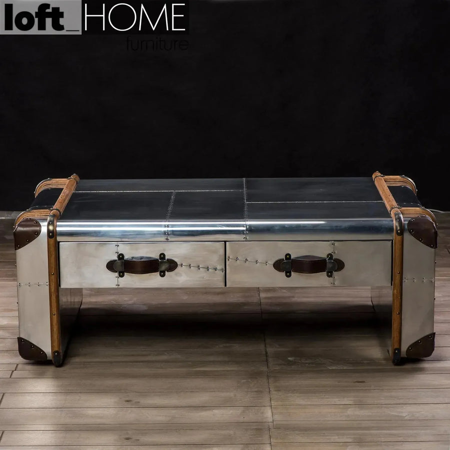 Industrial aluminium coffee table turbojet primary product view.