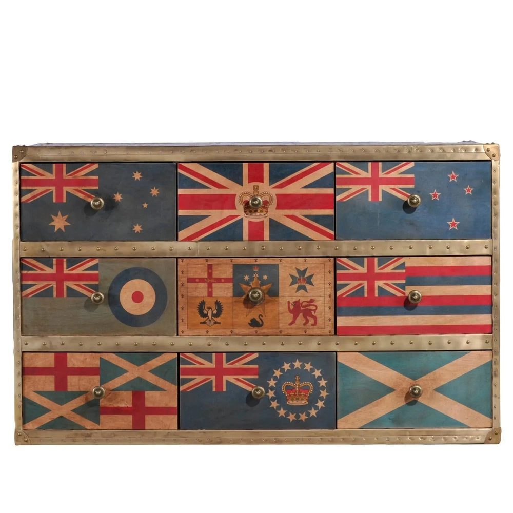 Industrial aluminium drawer cabinet jet uk flag in white background.