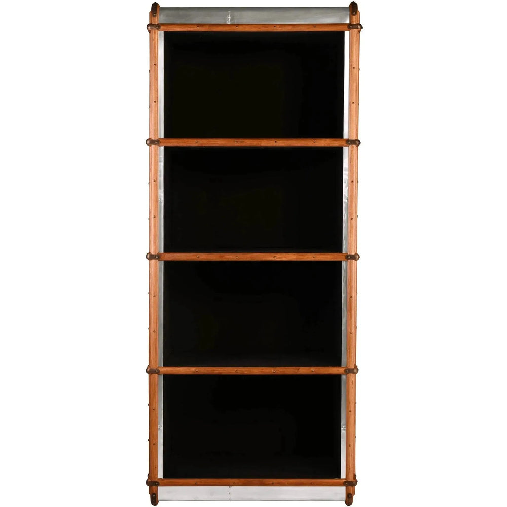 Industrial aluminium bookshelf richards' trunk alu in white background.