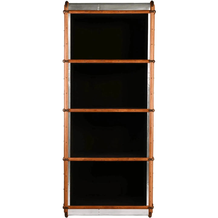 Industrial aluminium bookshelf richards' trunk alu in white background.