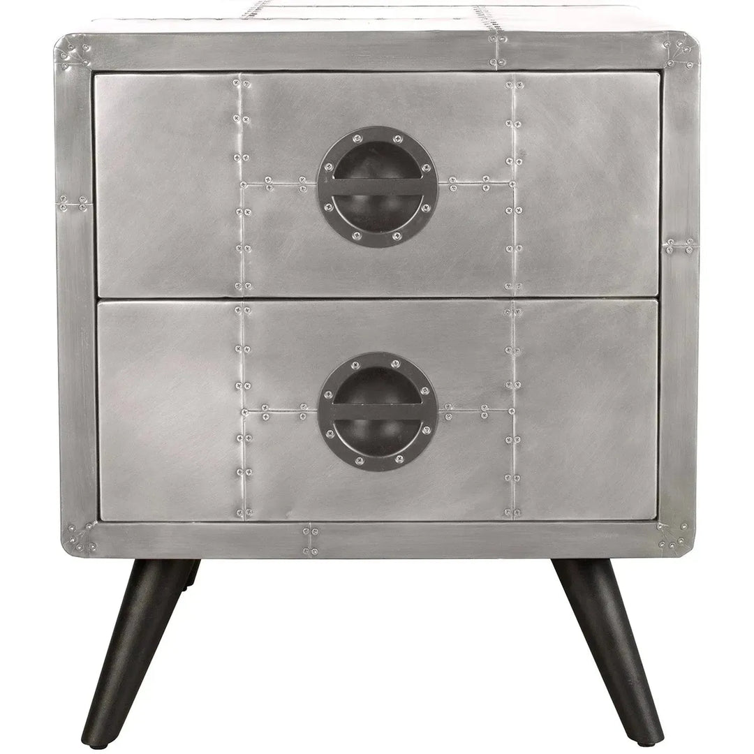 Industrial aluminium side table jetbrass in real life style.