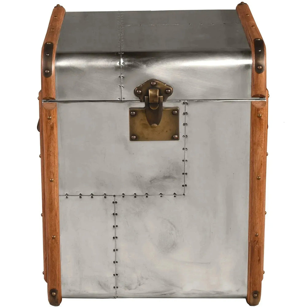 Industrial aluminium side table storage box richards' trunk s in white background.