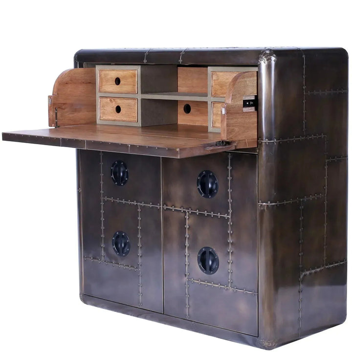 Industrial aluminium storage cabinet and study desk jetbrass in real life style.