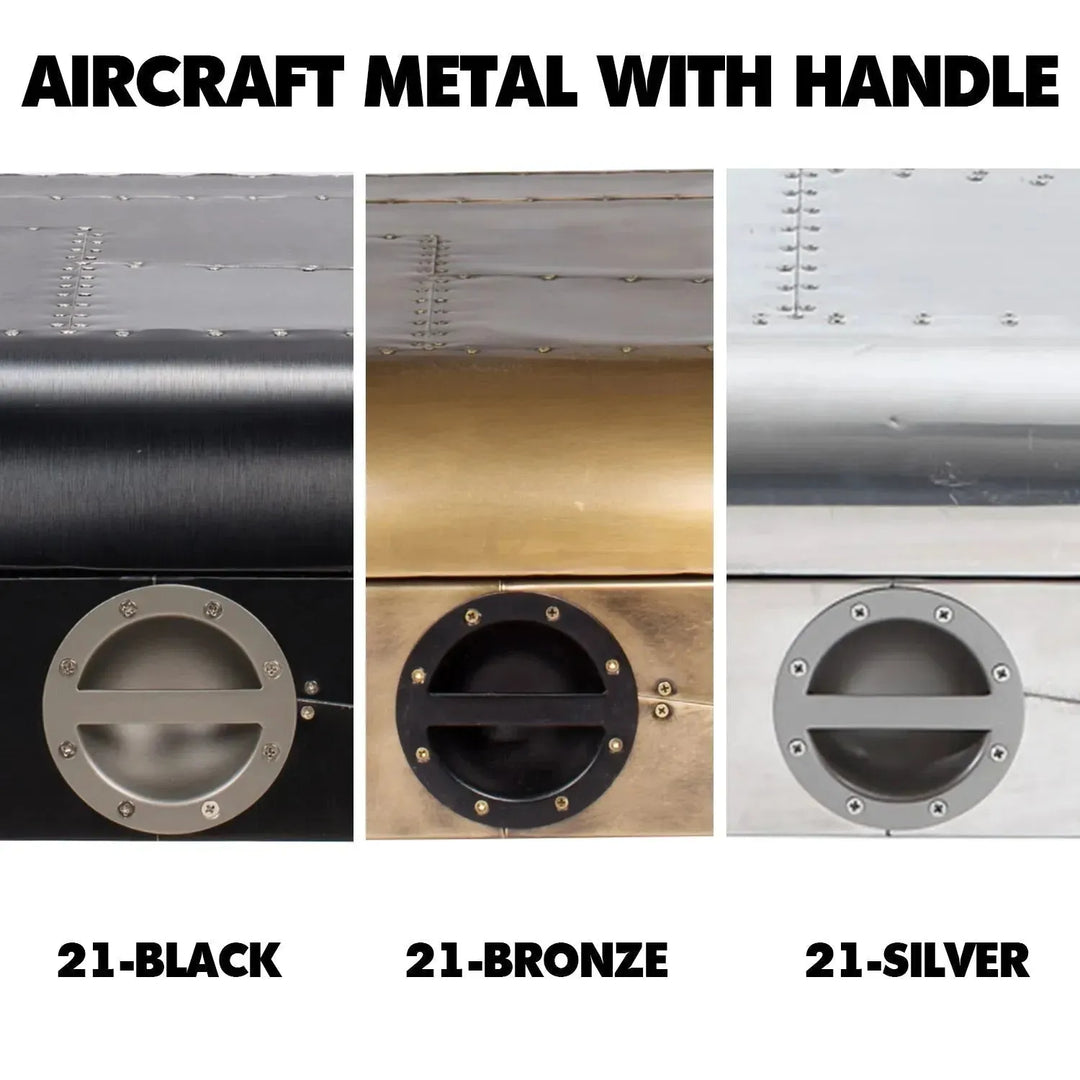 Industrial aluminium tv console jetbrass material variants.