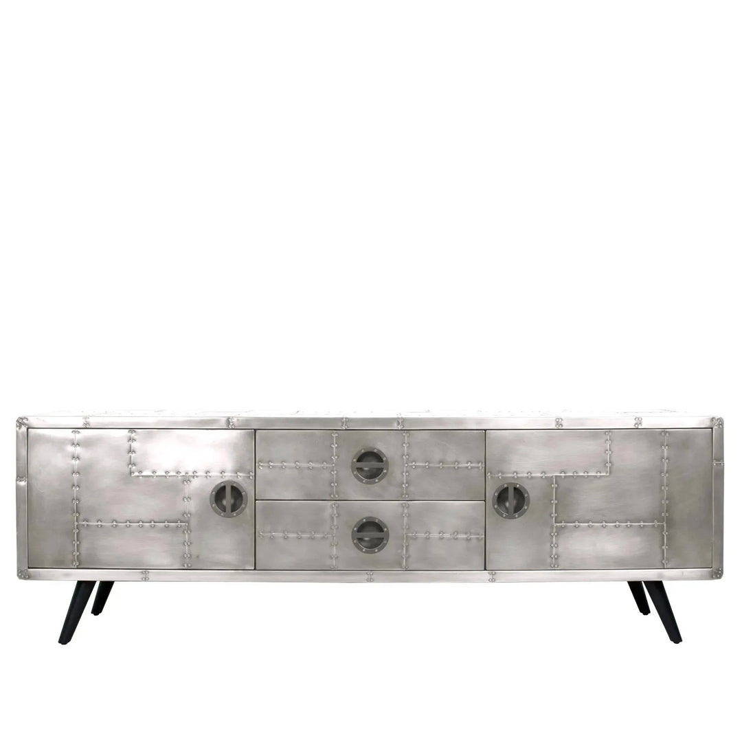 Industrial aluminium tv console jetbrass in details.
