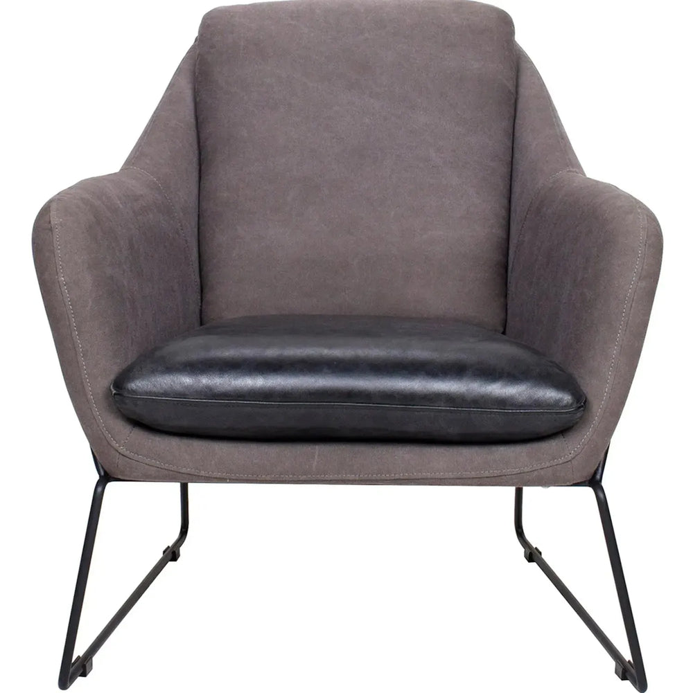 Industrial canvas and genuine leather 1 seater sofa cale in white background.