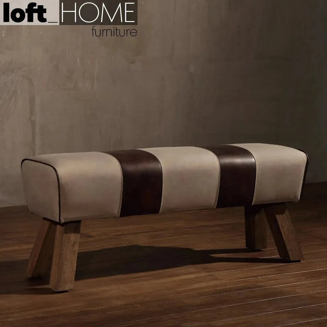Vintage canvas and genuine leather bench beige primary product view.