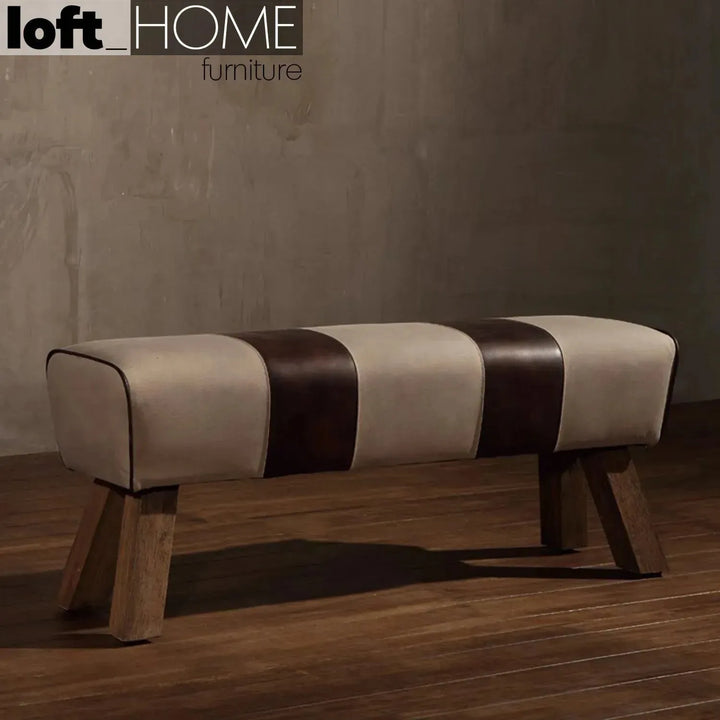 Vintage canvas and genuine leather bench beige primary product view.