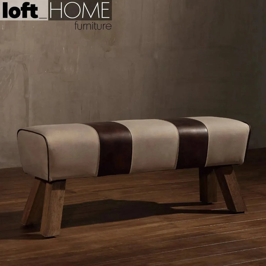 Vintage canvas and genuine leather bench beige primary product view.