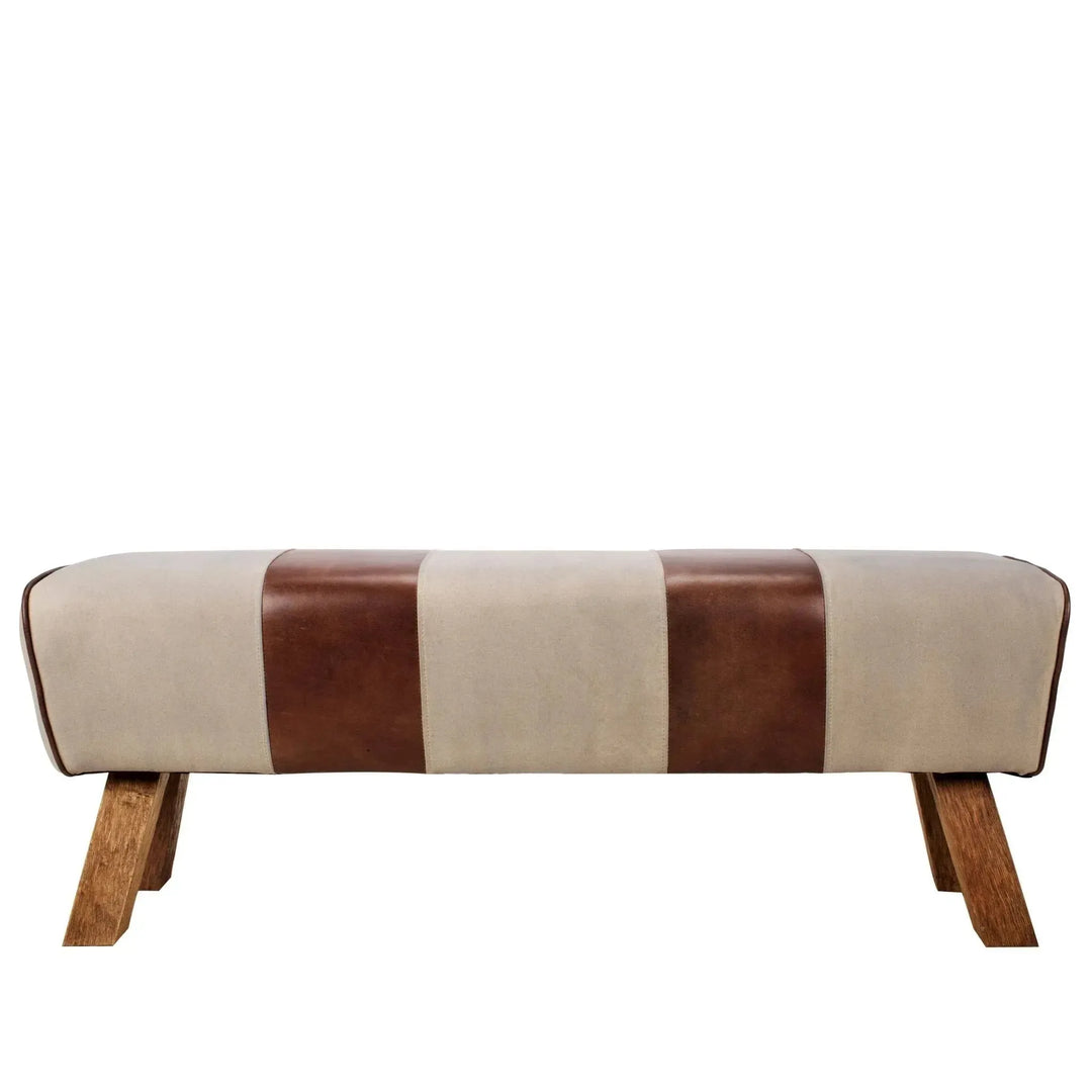 Vintage canvas and genuine leather bench beige in white background.