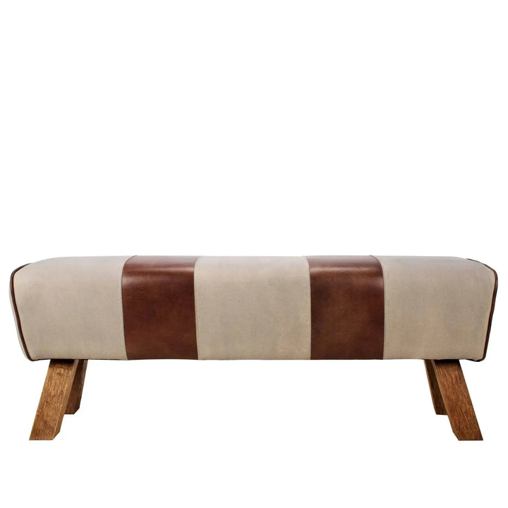 Vintage canvas and genuine leather bench beige in white background.