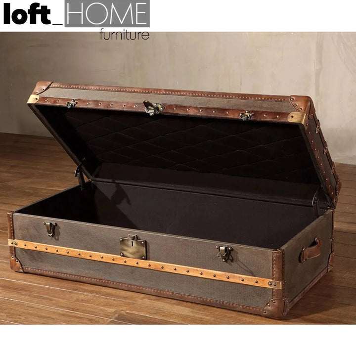 Vintage canvas coffee table storage box cowboy in real life style.