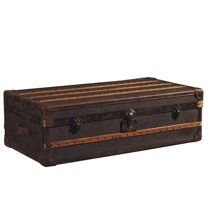 Vintage canvas coffee table storage box cowboy in close up details.
