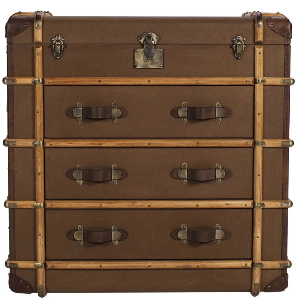 Industrial canvas drawer cabinet richards' trunk in white background.