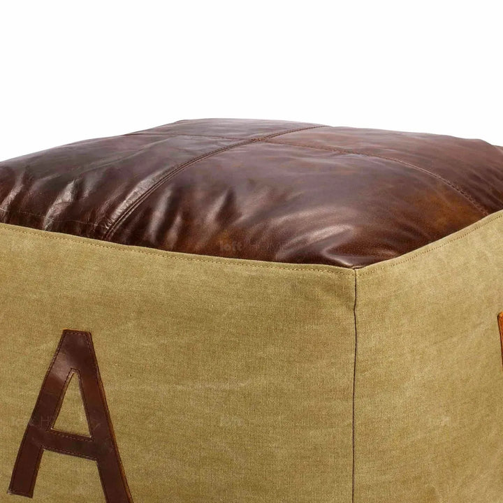 Vintage canvas ottoman alphabet in close up details.