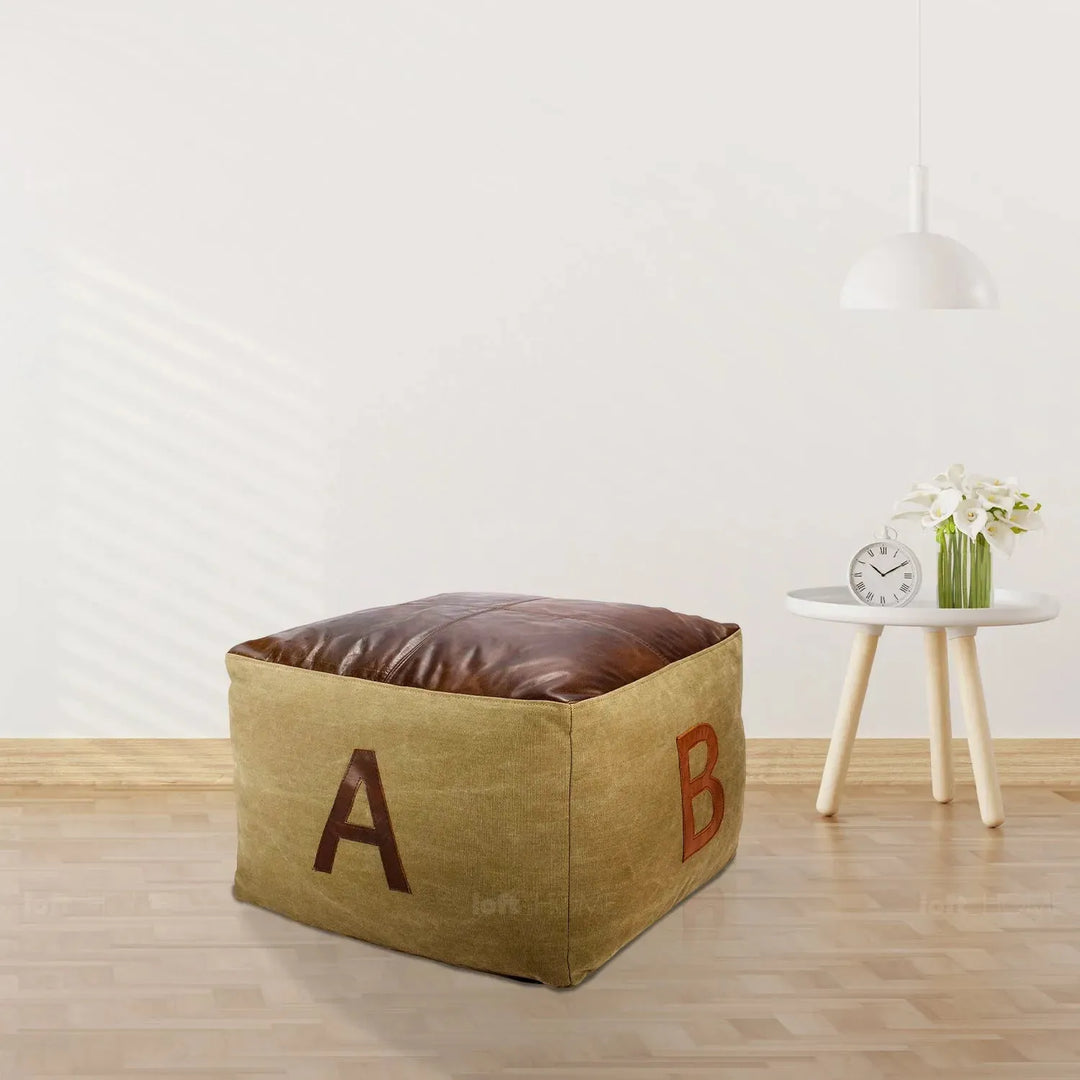 Vintage canvas ottoman alphabet in real life style.