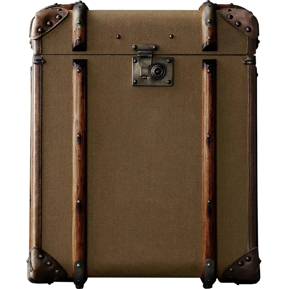 Vintage canvas side table richards' trunk in white background.