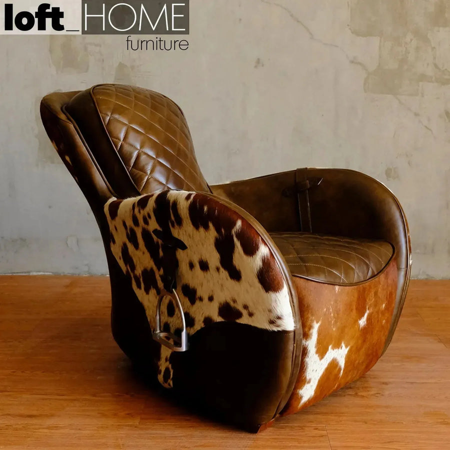 Vintage cowhair genuine leather 1 seater sofa moo primary product view.