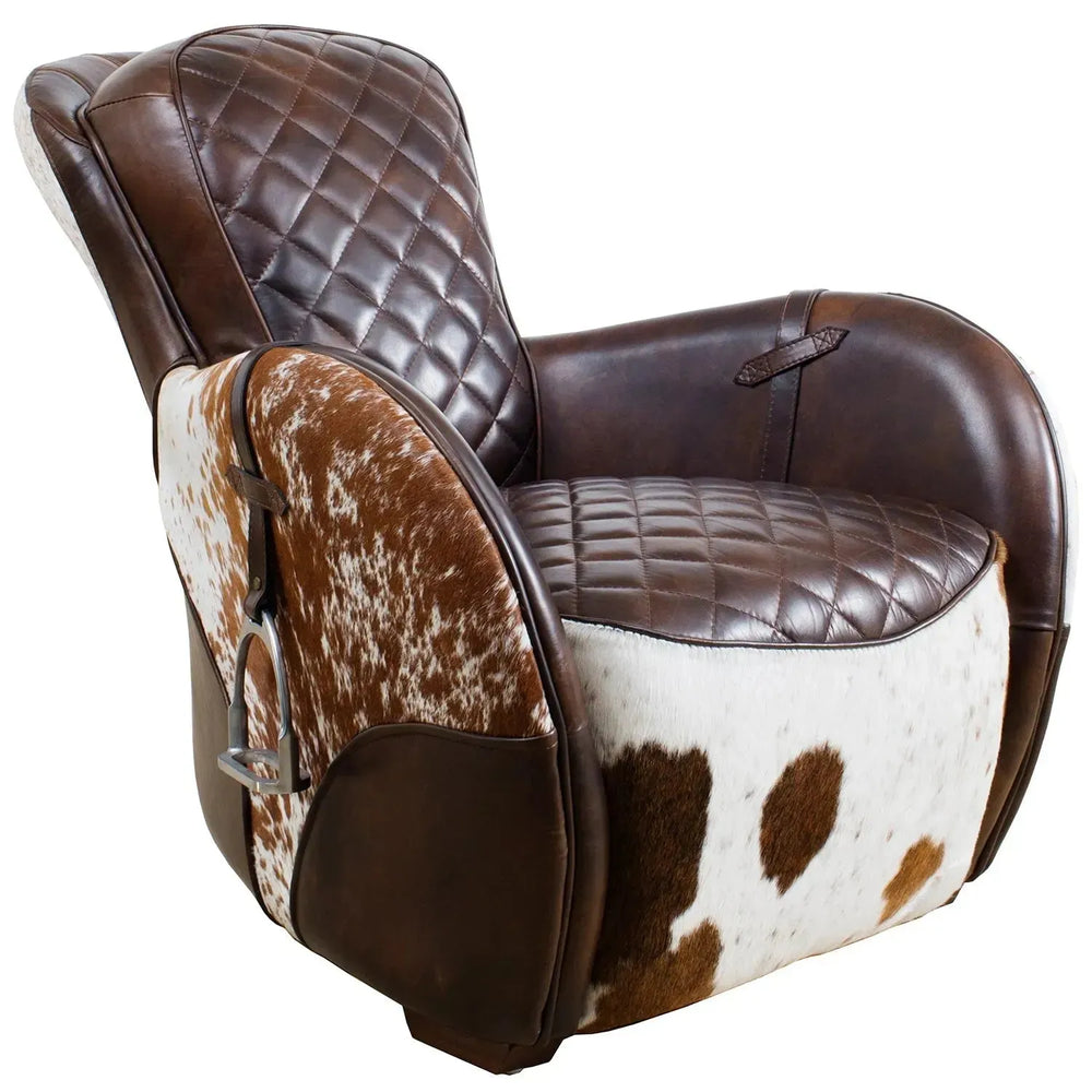Vintage cowhair genuine leather 1 seater sofa moo in white background.