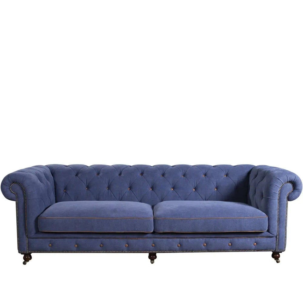 Vintage fabric 3 seater sofa graphite linen in white background.
