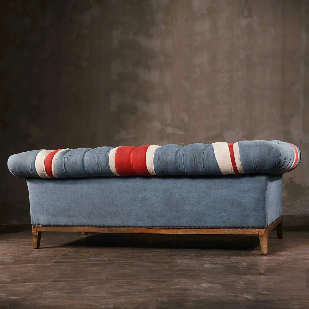 Vintage fabric chesterfield 3 seater sofa union jack material variants.