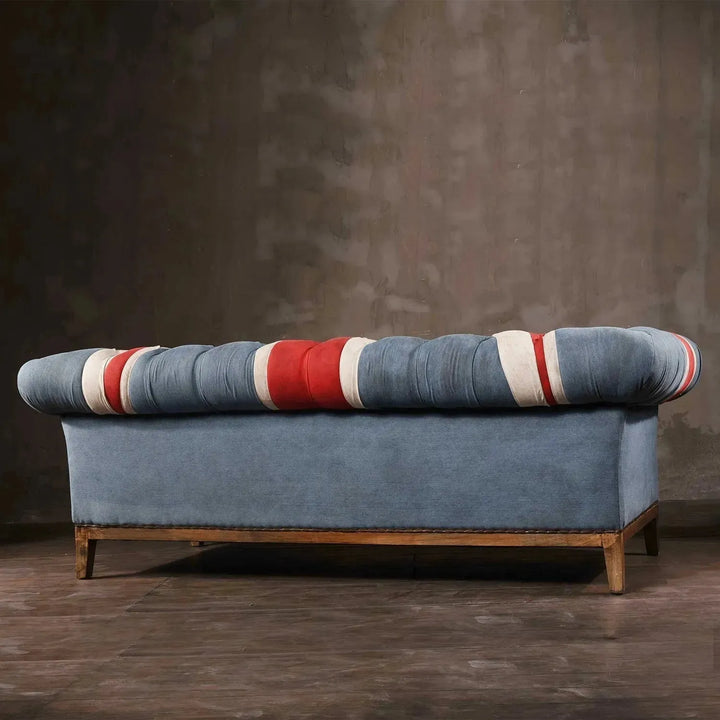 Vintage fabric chesterfield 3 seater sofa union jack material variants.