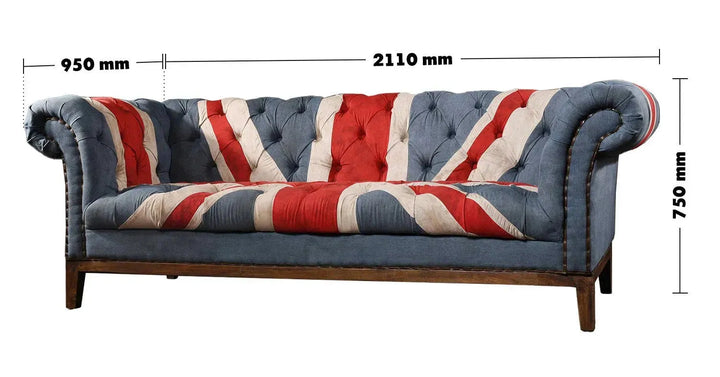 Vintage fabric chesterfield 3 seater sofa union jack size charts.
