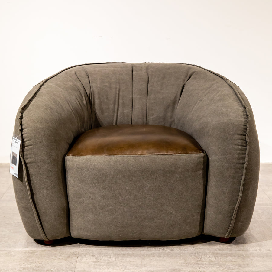 Vintage fabric and genuine leather 1 seater sofa bread primary product view.