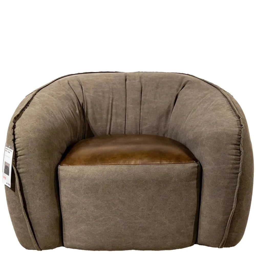 Vintage fabric and genuine leather 1 seater sofa bread in white background.