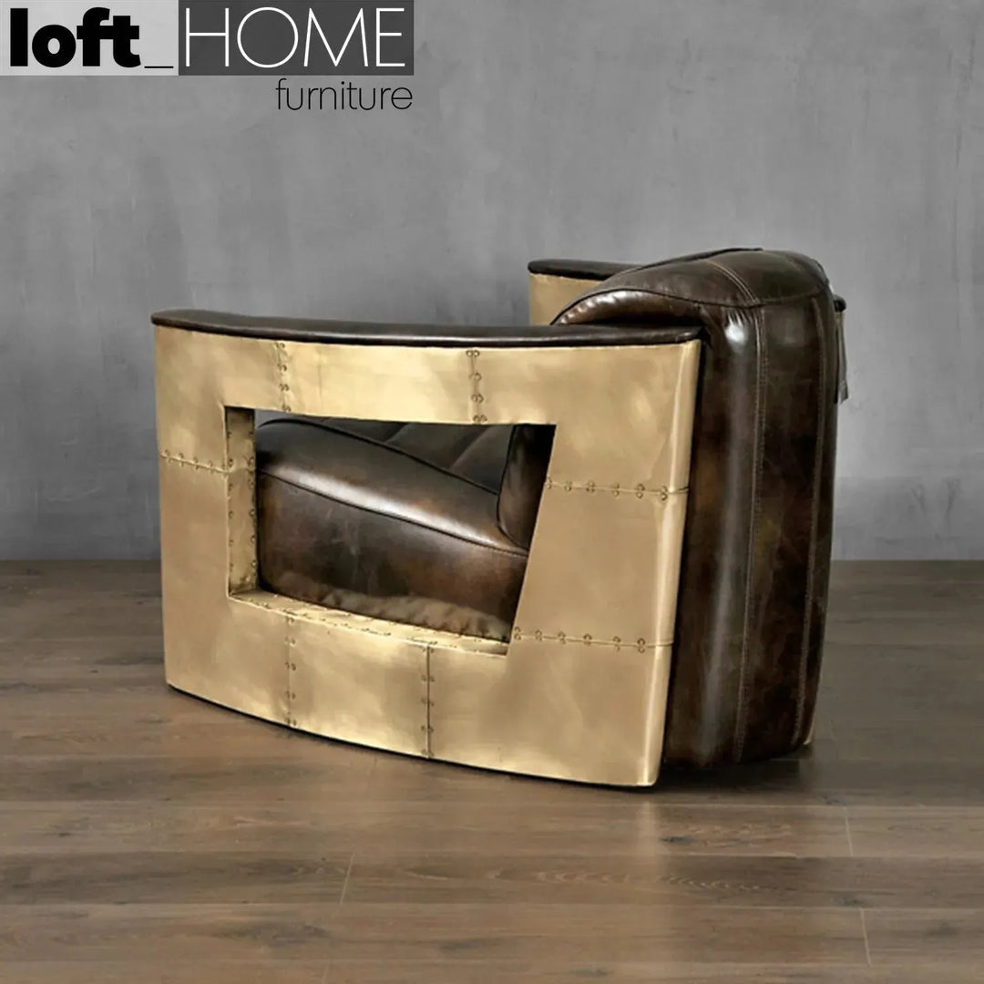 Industrial genuine leather 1 seater sofa aircraft in panoramic view.