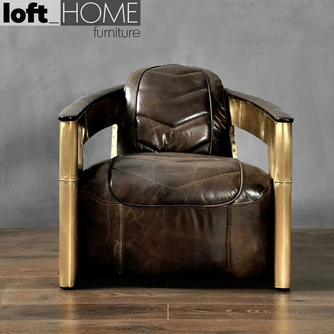 Industrial genuine leather 1 seater sofa aircraft in details.