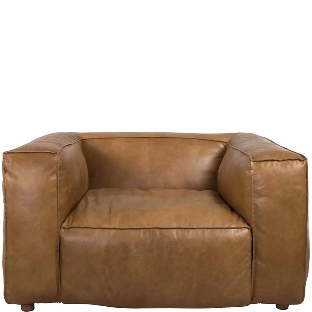Vintage genuine leather 1 seater sofa antique master in white background.
