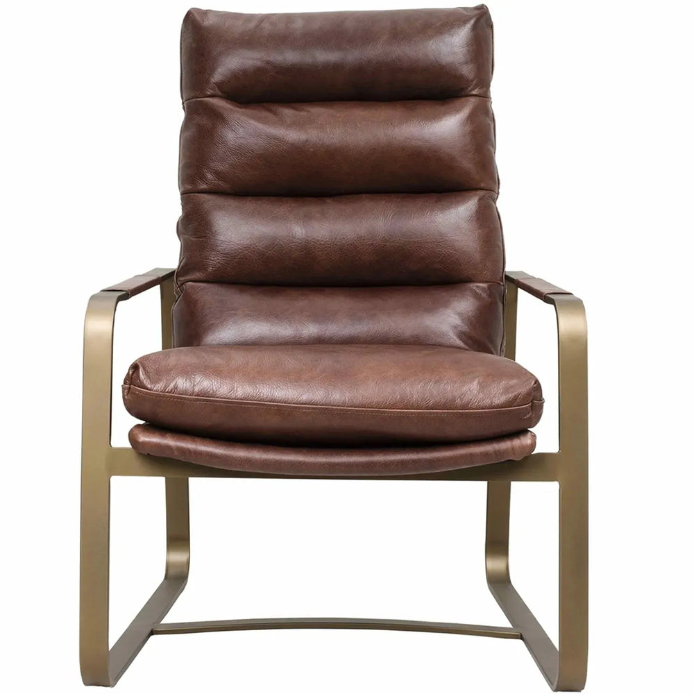 Vintage genuine leather 1 seater sofa bardo in white background.