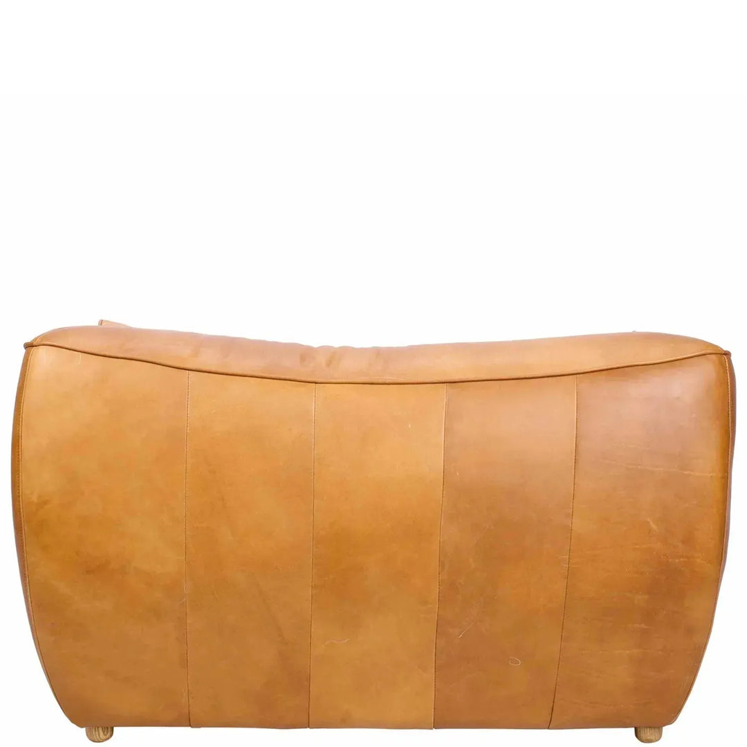 Vintage genuine leather 1 seater sofa beanbag in close up details.