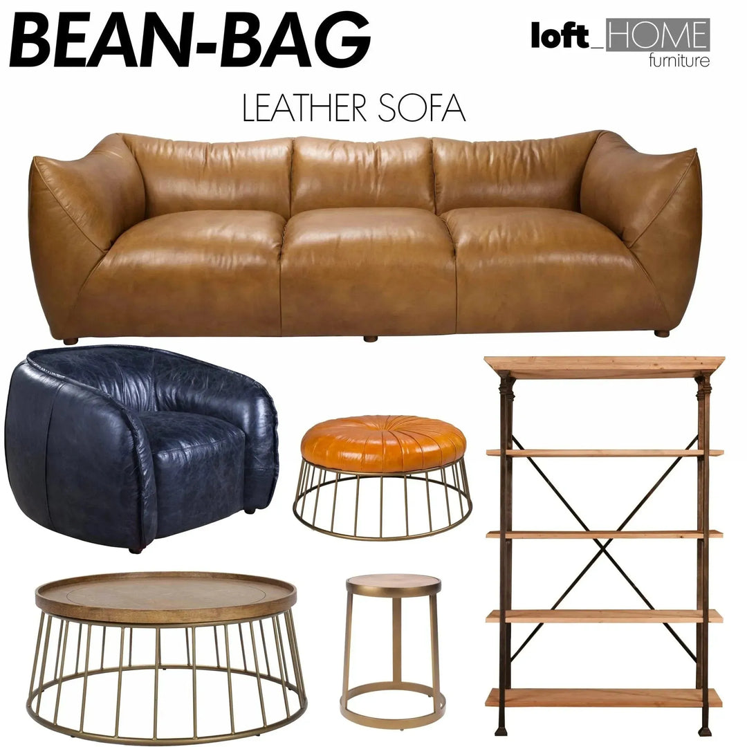 Vintage genuine leather 1 seater sofa bread in real life style.
