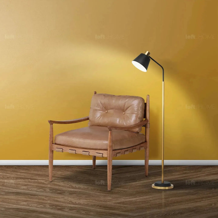 Scandinavian genuine leather 1 seater sofa bucky in real life style.