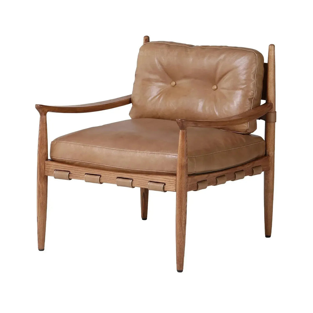 Scandinavian genuine leather 1 seater sofa bucky in details.