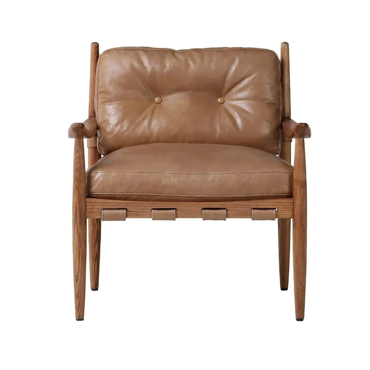 Scandinavian genuine leather 1 seater sofa bucky in close up details.