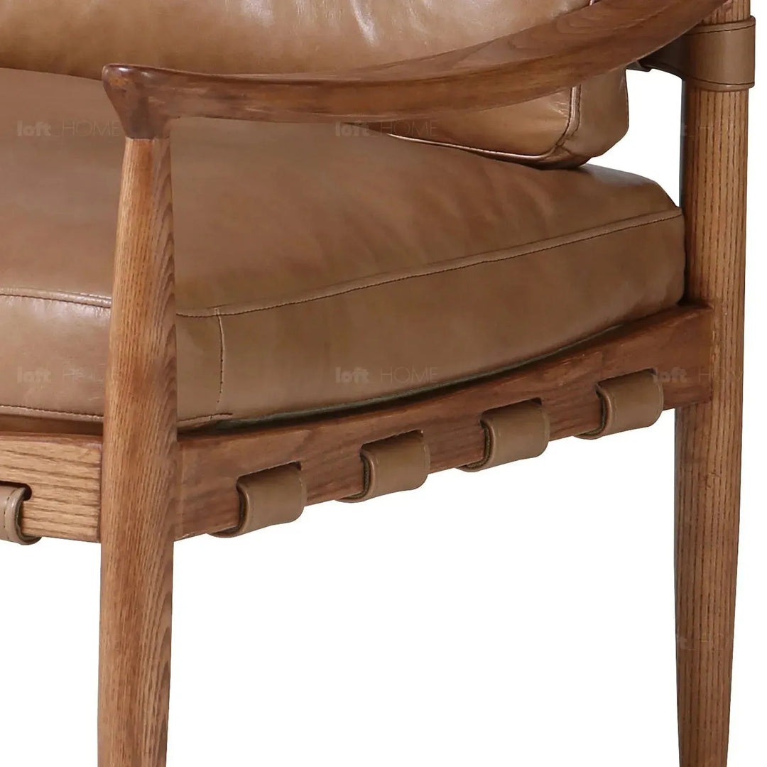 Scandinavian genuine leather 1 seater sofa bucky in still life.